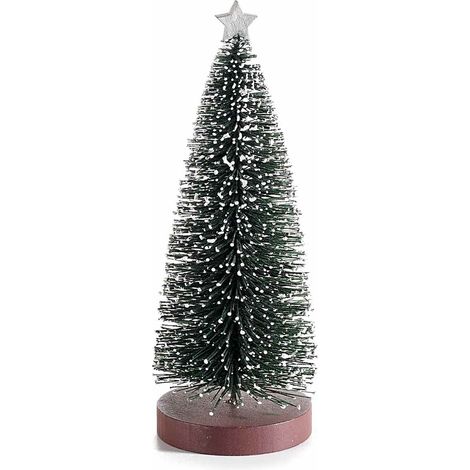 Sapins de Noël artificiels enneigés avec étoile argentée, lot de 10, diam. 6,5 x H. 18 cm