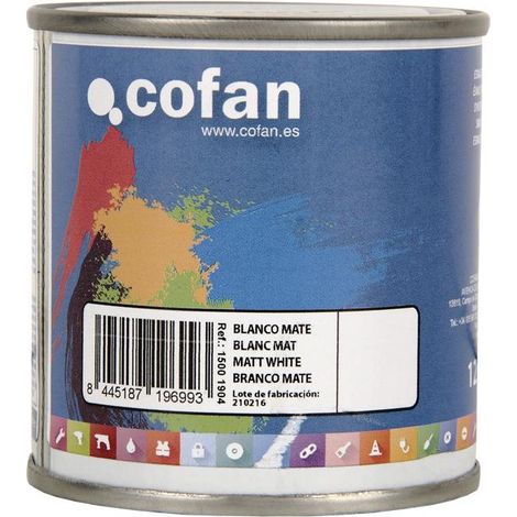 COFAN esmalte sintético (125 ml) blanco mate , Esmalte sintético al disolvente disponible en una amplia gama de colores y tonalidades fabricado a base de resinas alquídicas. Buena (1/4)