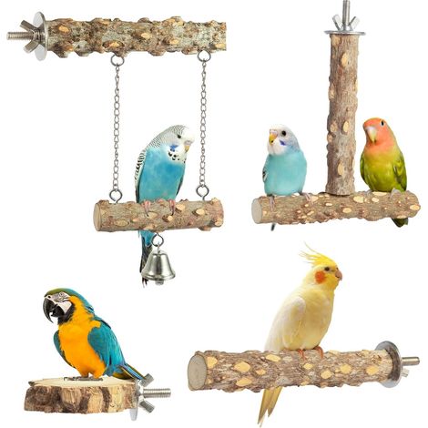 Ensemble de 4 perchoirs en bois naturel pour petits oiseaux (perruches, calopsittes et autres) – à mâcher, à grimper et à griffer (1/5)