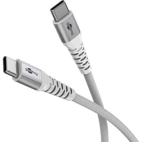 Goobay 70193 Cable USB C de Carga Rápida 60W 20V / 1m / Textil Extremadamente Robusto / 480 Mbits / Compatible Con Samsung / Blanco