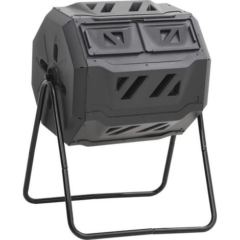 Bac à compost de jardin noir, dimensions 73x64x95 cm, capacité 160 litres. (1/5)