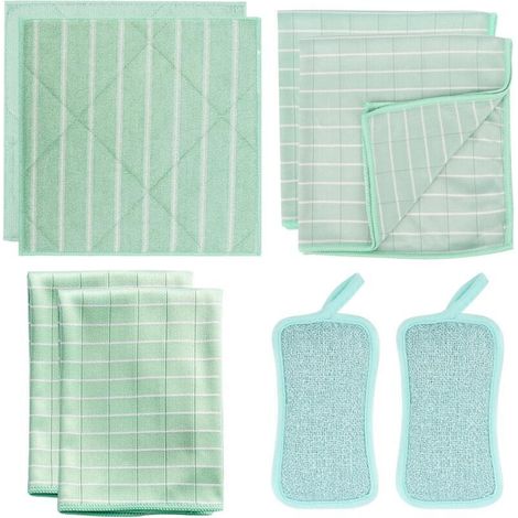 Lot de 8 Chiffons de Nettoyage en Microfibre de Bambou, Set Lingettes en bambou pour fenêtre Salle de Bain, Torchons sans Trace Extra Absorbant, pour Vitres et Miroirs