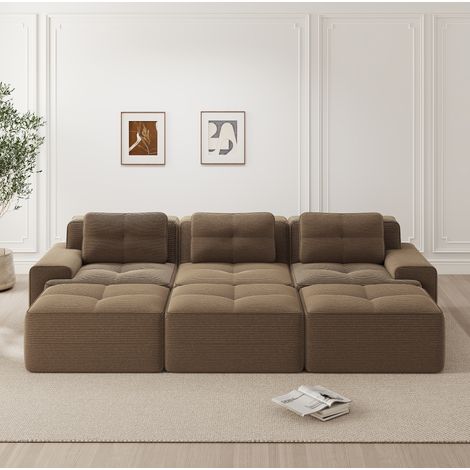 Modulares Eck-Schlafsofa aus braunem Cord, 293 x 177 x 69 cm, 3-Sitzer, ohne Montage, HAVRYA (1/5)