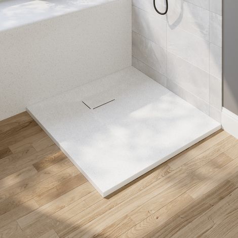 Receveur de Douche 90x90 cm SMC – Sans Seuil – Faible Épaisseur 9cm – Antidérapant Texture Ardoise – Drain Inclus – Résistant & Facile à Nettoyer – Design Moderne Blanc – Installation Flexible (1/5)