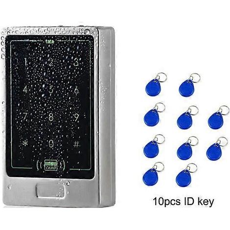 Clavier de contrôle d'accès RFID étanche en métal pour porte, 8000 utilisateurs, lecteur de cartes 125 kHz, porte-clés inclus, avec 10 clés. (1/5)