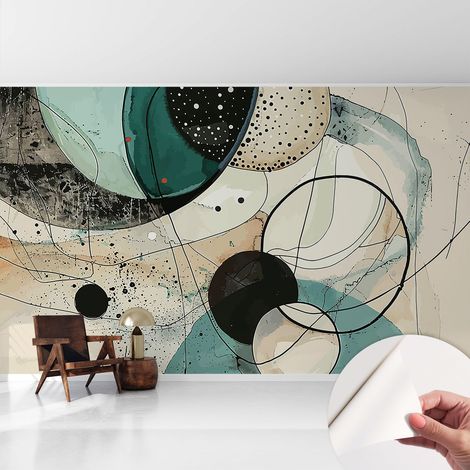 Selbstklebend Tapete modern - Wanddeko für Küche - Klebefolie Wand - luxus Look Bunte Kreise 416x254 cm (1/5)