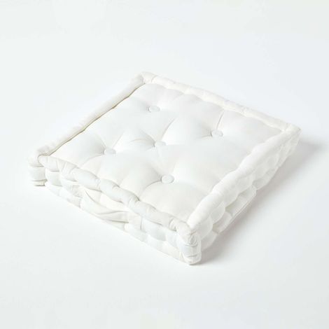 HOMESCAPES Cotton Off White Floor Cushion, 50 x 50 cm