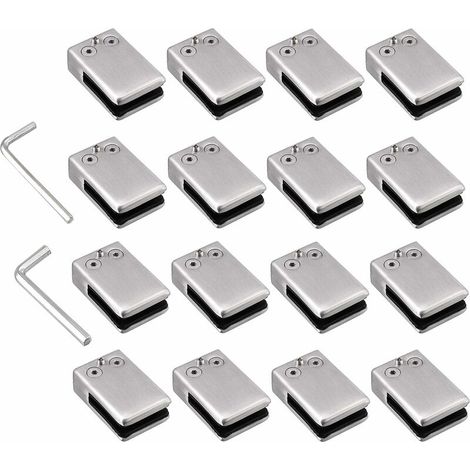 Glasklemmen, 16 Stück, 10–12 mm, Glasklemmen aus Edelstahl 304, flache Rückseite, verstellbare Glashalterung für Treppengeländer, Handlauf (1/5)