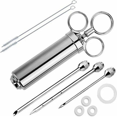 Seringue à Marinade en Acier INOX 60ml avec 3 Aiguilles Rôti, Injecteur Alimentaire pour Injecter Sauce Barbecue Saumure Confiture dans Bœuf Grillade Bœuf Dinde Poulets Mariné (1/5)