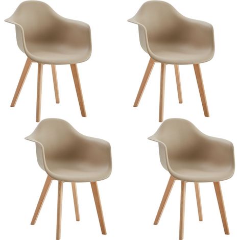 Wokaka Lot de 4 chaises de salle à manger -Pieds en hêtre - Chaises de salle à manger scandinaves - Beige (1/5)
