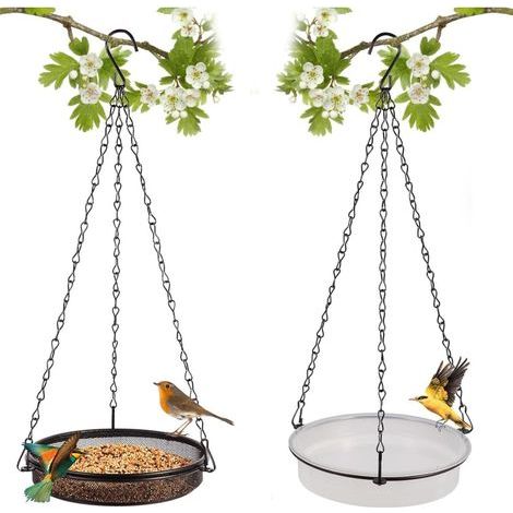 Mangeoire À Oiseaux - 18 Cm Diamètre - En Acier Inoxydable Avec Bac En Plastique Transparent - Pour Jardin Terrasse Balcon - 2 Pièces (1/5)
