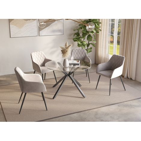 Deco In Paris – Table à manger ronde en verre 120 cm – Plateau en verre élégant – Pieds en métal noir – Pour 4 personnes – Hauteur 76 cm (1/5)