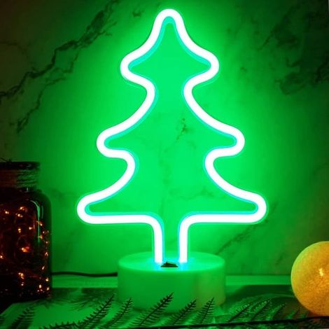 Décoration lumineuse néon en forme de sapin de Noël, à LED, alimentée par USB ou piles (1/5)