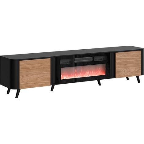 Meuble TV Modus, Noir + Noyer, Le nombre de portes: 0, Nombre de tiroirs: 0, 200x49x39cm, LED: Disponible