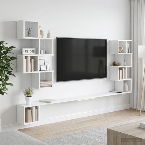 vidaXL Estante de TV Montado en la Pared Blanco 200 x 15 x 94 cm (1/5)