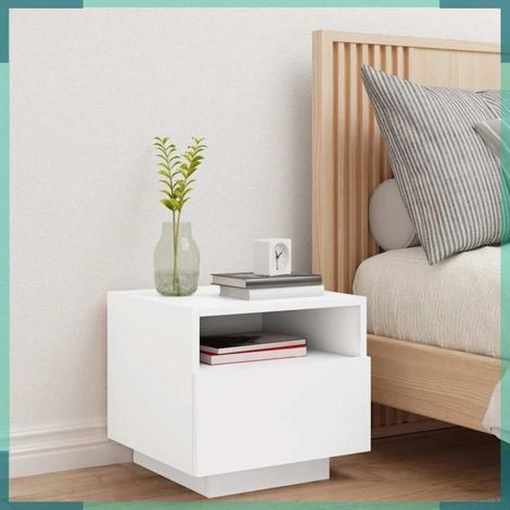Table de chevet - 836798 - blanc - avec lumières LED - 1 tiroir (1/5)