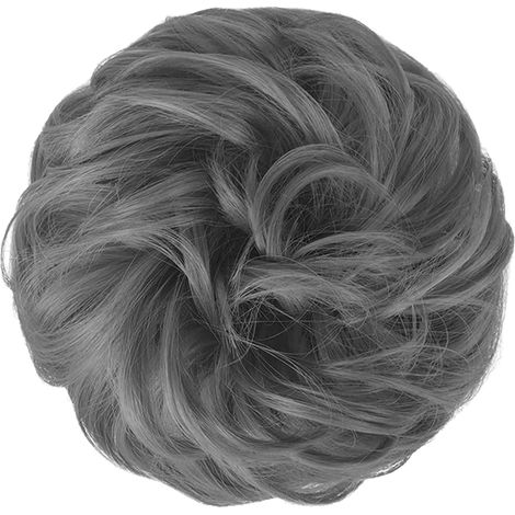 Diadema con extensiones de cabello, moño despeinado gris (1/5)