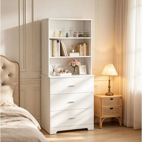 Bibliothèque 79x39,5x182,2 cm en panneaux de bois blanc, avec rangement pour salon FloraGrace (1/5)