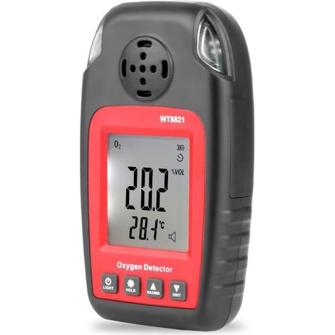 Gasdetektor, Sauerstoffdetektor WT8821 025 % VOL Tragbarer Sauerstofftester-Analysator O2-Detektor LCD-Anzeige, für Arbeit und Zuhause