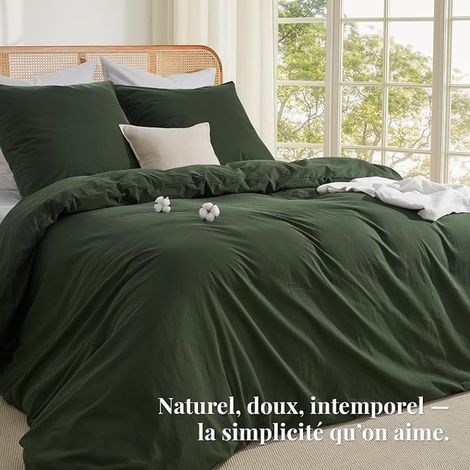 Duvet Cover 200 x 200 cm, Olive Green, Cotton, Bedding Set – Duvet Cover 200 x 200 cm + 2 Pillowcases 65 x 65 cm, All with Zip (1/2)