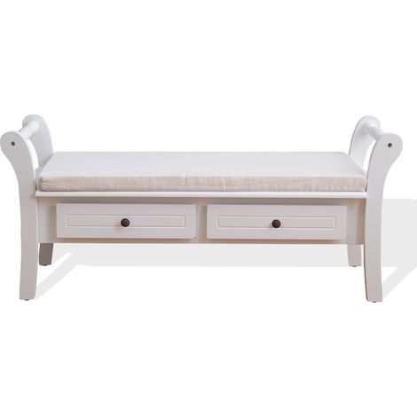 Rebecca Mobili Banc de Jardin Coffre 2 Tiroir Bois Blanc Provençal 47,5x108,5x40 (1/5)