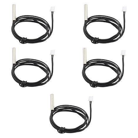 Lot de 5 sondes de capteur de température étanches NTC 10 K 1% 3950 Thermistor, câble d'extension de 1 m, détecteur de température, jauge pour climatiseurs de voiture/réfrigérateurs (1/4)