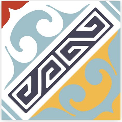 6 stickers Bleu jaune et gris carreaux de ciment 15 x 15 cm (1/2)
