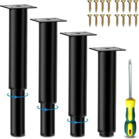 4 Pieces Adjustable Furniture Legs, Metal Table Legs, Height Adjustable Feet 0-140 mm, Legs for Kitchen Furniture, Cabinets, Bed, Table Feet - Black (1/4)