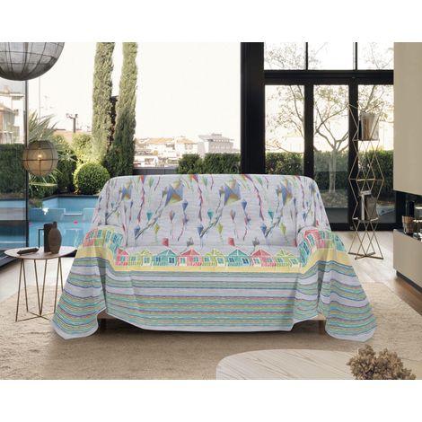 Telo Arredo Made in Italy in Cotone Grandfoulard Copritutto Copridivano Copriletto-Teli Sofà Arredatutto-Drappeggio-Arazzo-Copridivano Grand Foulard Letto Matrimoniale - Aquiloni Grigio