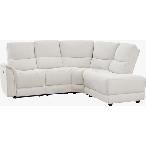 DAVY Canapé d'angle relax électrique en tissu blanc écru - Angle droit (1/5)