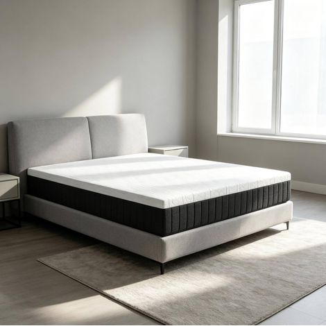 Materasso 140x190x25 cm in memory foam bianco e grigio, 7 zone – MEUBLIV (1/5)
