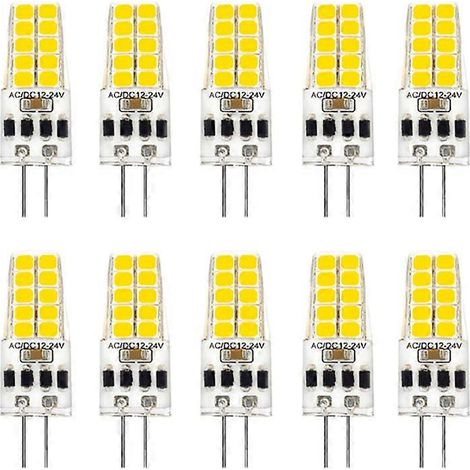 Lot de 10 ampoules LED G4 AC/DC 12V-24V 3W, 20 LED SMD 2835, angle de diffusion 360°, remplace les ampoules halogènes de 30W.