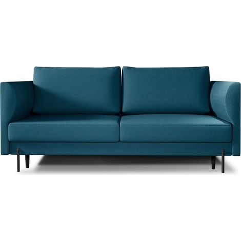 Canapé convertible 4 places ROBBY en tissu avec coffre et pieds en métal noir – 215cm-Bleu canard (1/5)