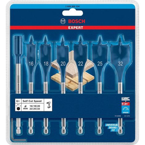 Bosch Zubehör 7x Expert SelfCut Speed Flachbohrer-Sets (für Weichholz, Spanplatten, Ø 16-32 mm, Zubehör für Schlagbohrmaschinen) (1/5)