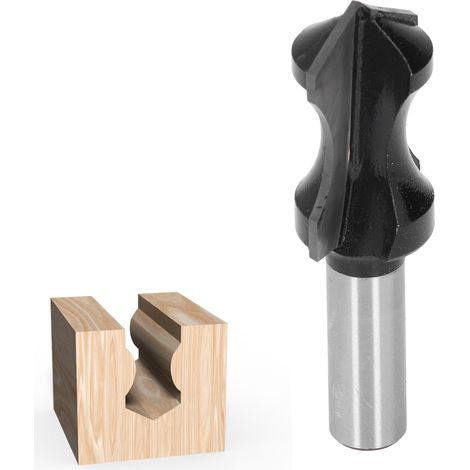 Schwarzer Holzfräser mit 1/2" Schaft, gravierter Spitze, spitzer Düse, gebogenem Ende und Führungslinie. (1/5)