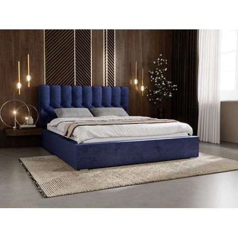 Lit rembourré avec rangement 160x200 velours bleu Roma (1/5)