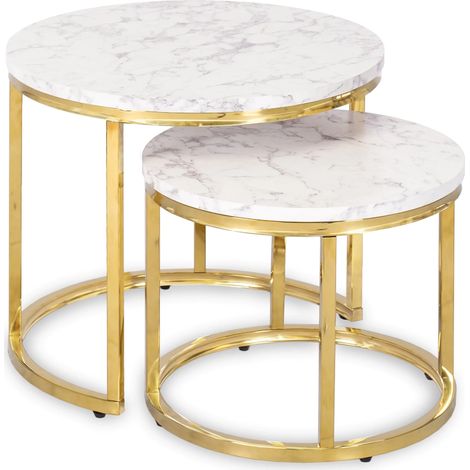 Olis Couchtisch-Set 43 cm/53 cm Weißgoldmarmor für ein glamouröses Wohnzimmer (1/5)