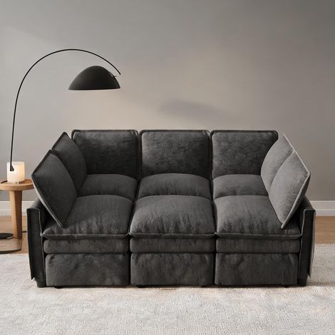 Canapé modulable 6 places en tissu Chenille gris avec fonction (1/5)