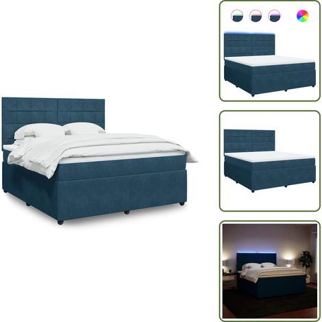 LED-Beleuchtung - vidaXL Boxspringbett mit Matratze Blau 180x200 cm Samt - Kopfteil (1/5)