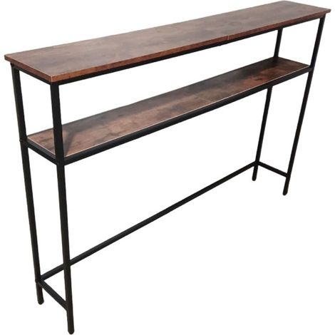 Relaxdays console table, HWD: 80x120x20 cm, 2 shelves, metal & MDF, narrow console, hallway, entrance, brown/black (1/5)