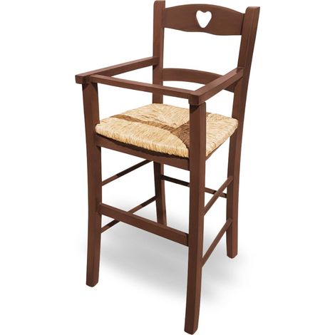 Seggiolone per bambini in legno di faggio e seduta in paglia Intrecciata a mano - Misura 36x36x85 cm - Noce Scuro (1/5)