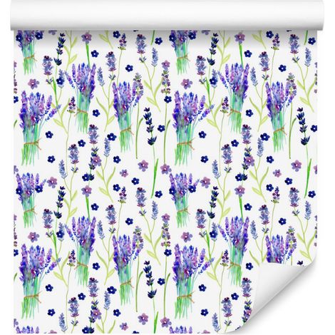 Papel pintado con ramos de flores y lavanda para salón y dormitorio, 50x1000 cm. (1/5)