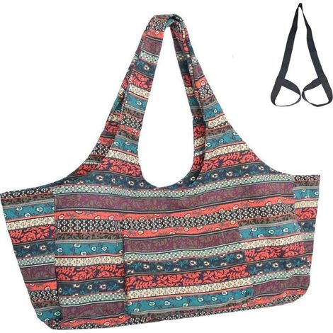 1 Sac pour tapis de yoga, toile de coton 340g, grande capacité avec poches, sangle réglable incluse, pour sport et plage