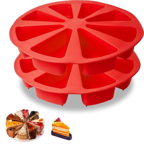 Moules de cuisson en silicone, 8 cavités triangulaires tranches de pizza, moule à quiche, moule à portion de gateau, moule à portion de gateau, moule à dosage pour scone savon, chocolat (1/5)