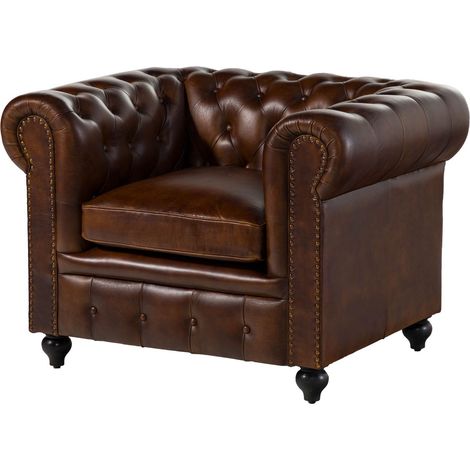 CHESTERFIELD 102 Poltrona - vera pelle / marrone 105x82x75