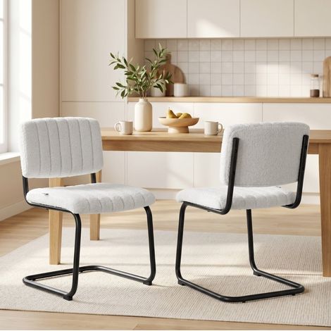 Esszimmerstühle 2er-Set, Freischwinger, hohe Rückenlehne, 48 x 55 x 76 cm, Creme, OKMYHOME (1/5)
