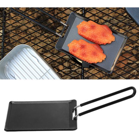 [Grill Pan] [BBQ Grill Plate Portable avec Manche] [Revêtement Anti-Adhérence et Distribution Homogène de la Chaleur] Matériau en Fer de Haute Qualité, Dimensions 23.5 x 8.5 cm, Poids 330g, Idéal pour (1/5)