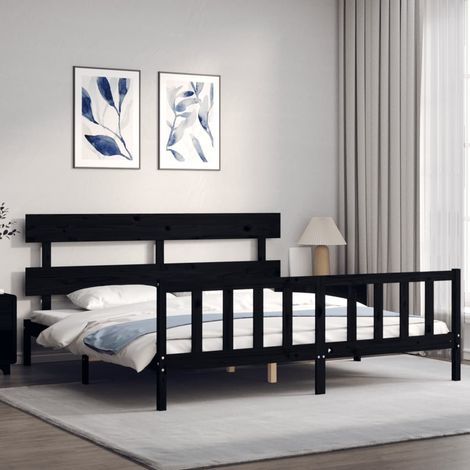 Estructura de cama con cabecero madera maciza negro 200x200 cm vidaXL (1/4)