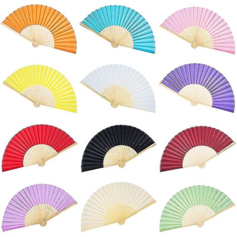 Filiyano-Lot de 12 éventails pliables en soie et bambou, parfaits comme cadeaux pour les mariages, les fêtes ou pour la décoration à faire soi-même. (1/3)