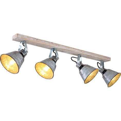 Globo – Plafonnier d'extérieur métal et bois zinc – 4 prises E27 – IP20 pour usage intérieur – Longueur 82cm – 15366Z4 (1/5)